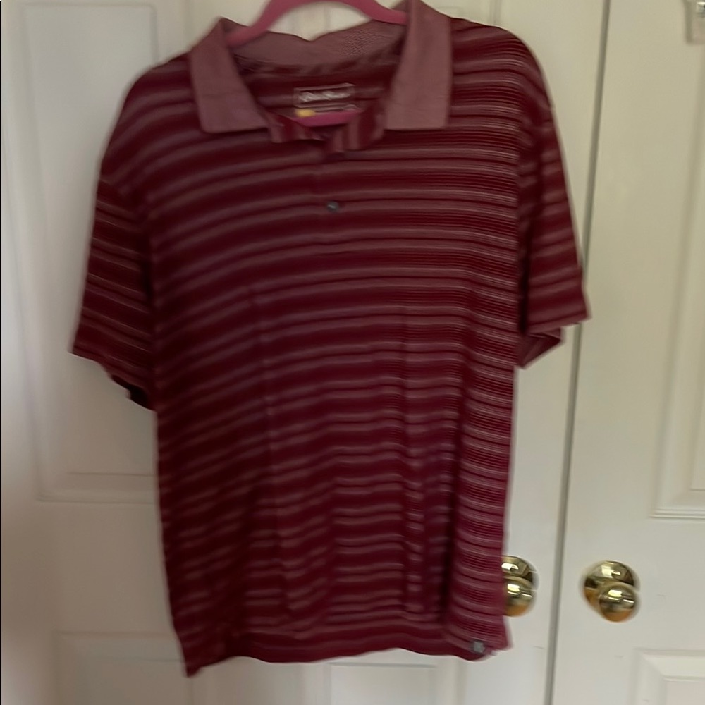 Eddie Bauer Burgundy Striped Polo Shirt large